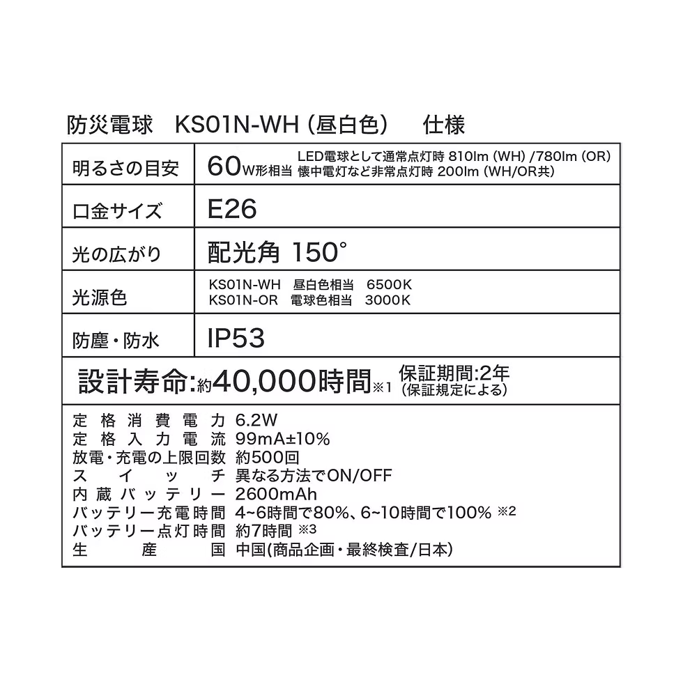 防災電球（蓄電型LED電球）　　